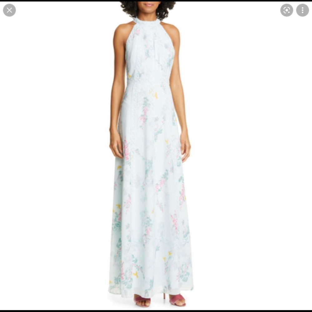 Ted Baker halter style pastel floral maxi dress, US sz. 14 NWT